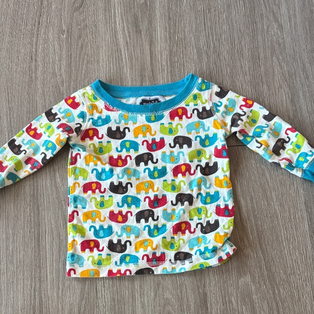 Mud Pie Multicolor Elephant Long Sleeve Tee